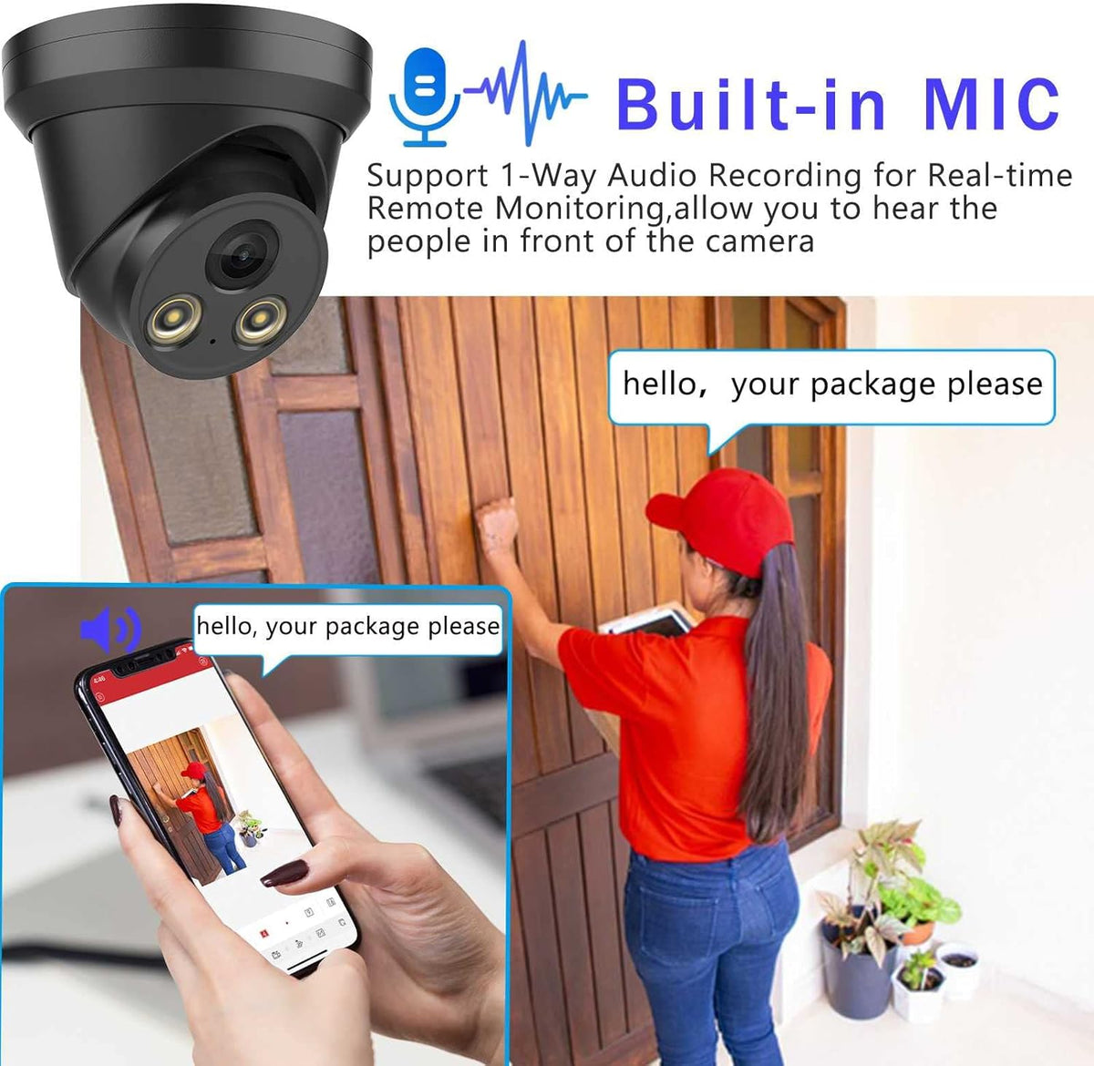 5MP Night Color Turret PoE Security IP Camera with Mic B854