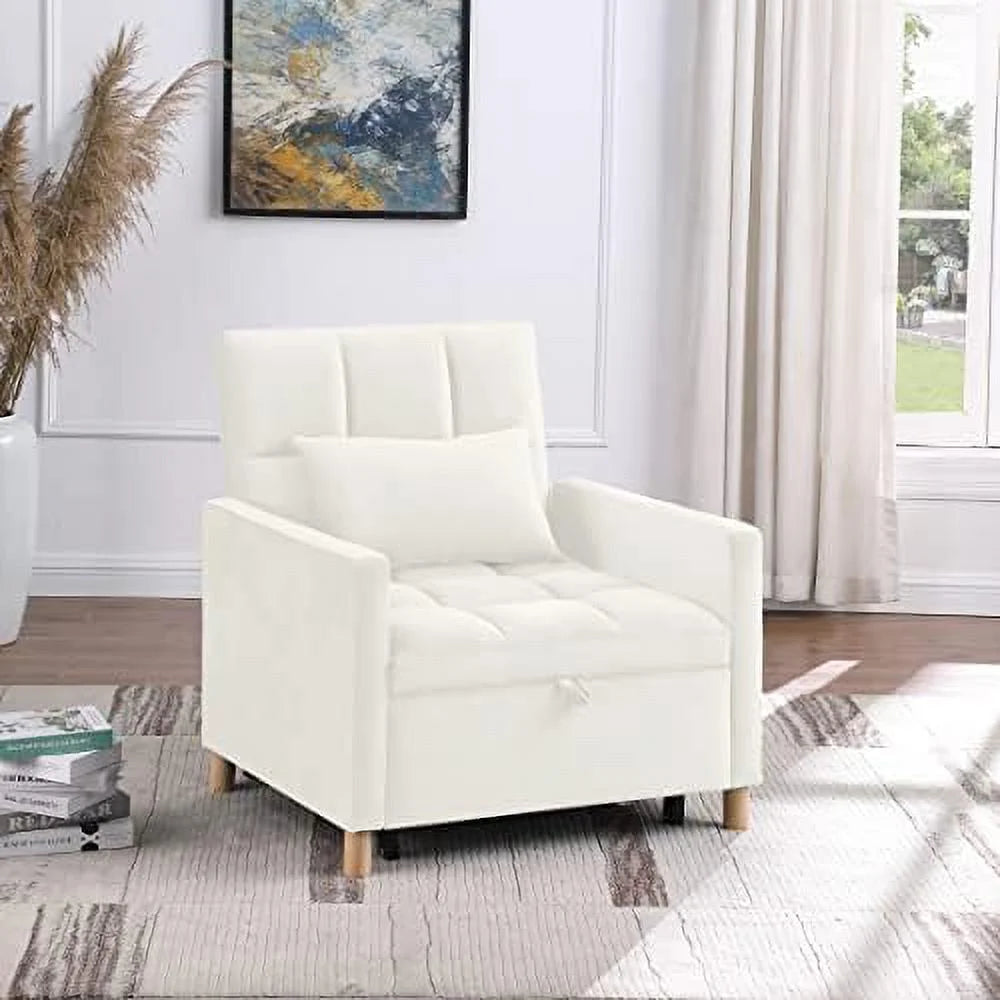 Convertible Chair Sleeper Velvet Adjustable Single Sofa Bed with Lumbar B7135