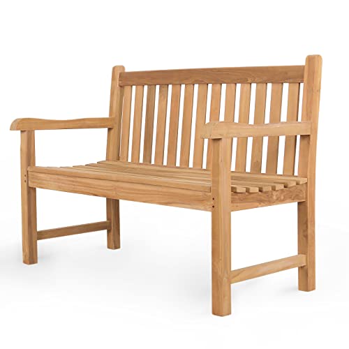 A-Grade Natural Teak Outdoor Bench with Curved Backrest and Arch Armrest K79942