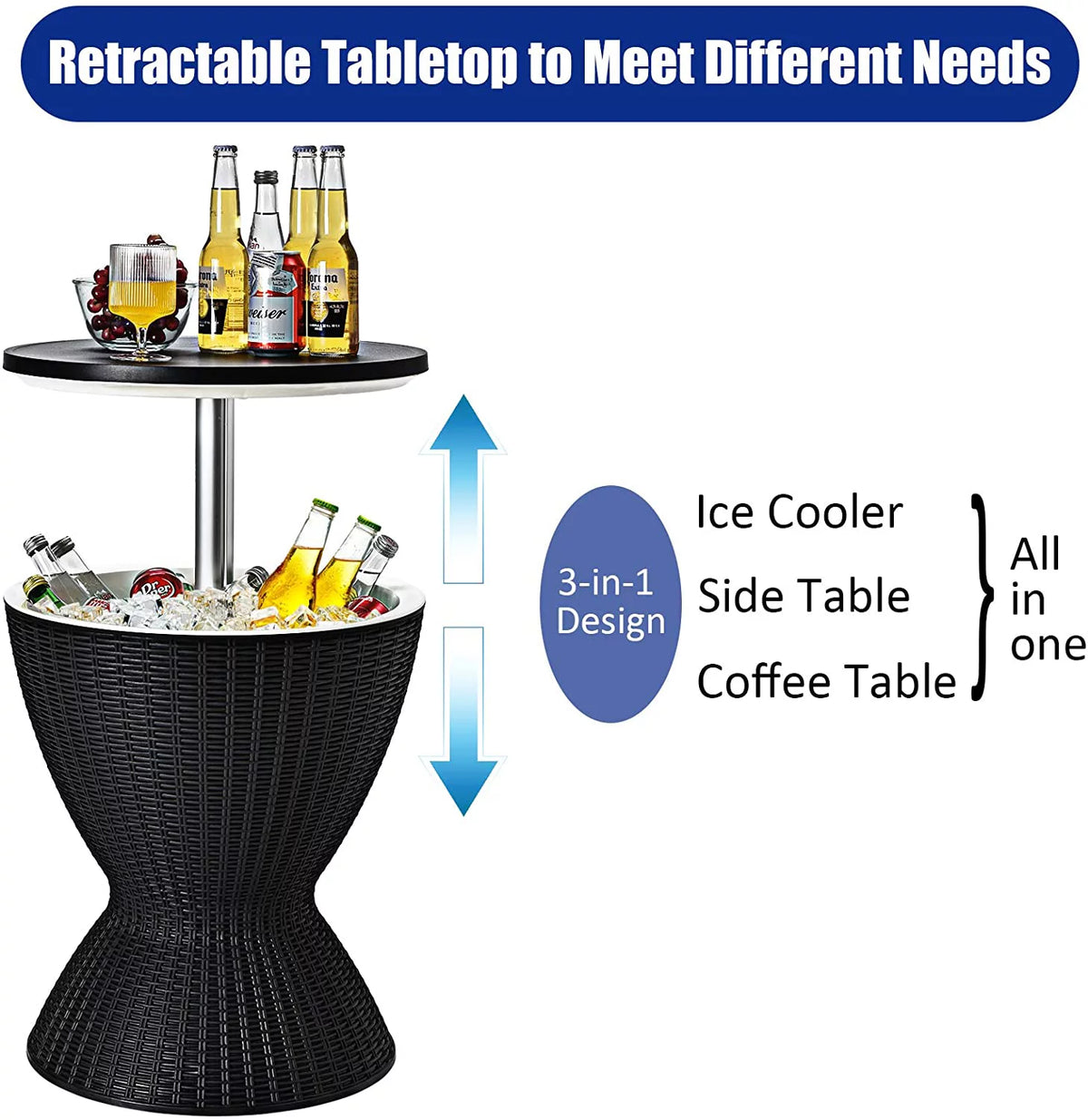 Black Rattan Style Cool Bar Table with 8 Gallon Cooler T5577