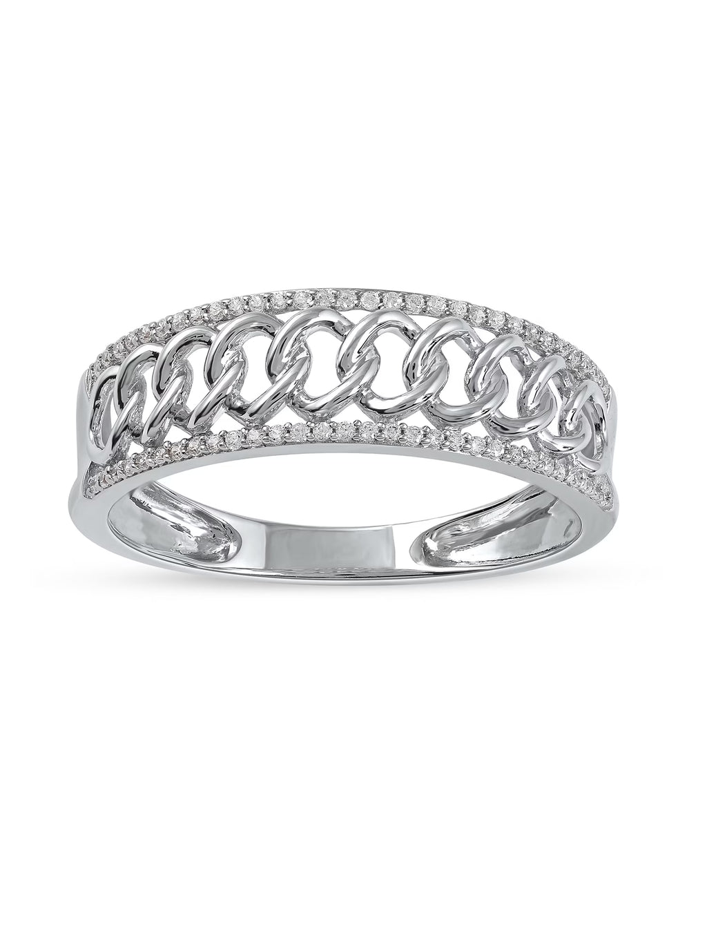 10K White Gold Diamond Cuban Link Ring H3831