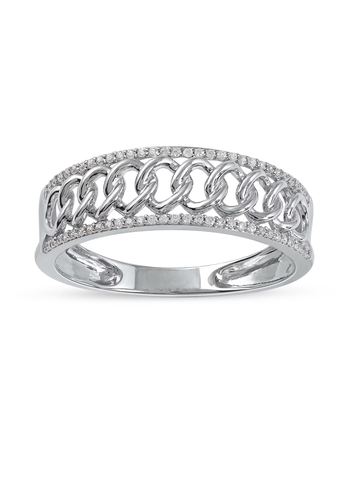 10K White Gold Diamond Cuban Link Ring H3831