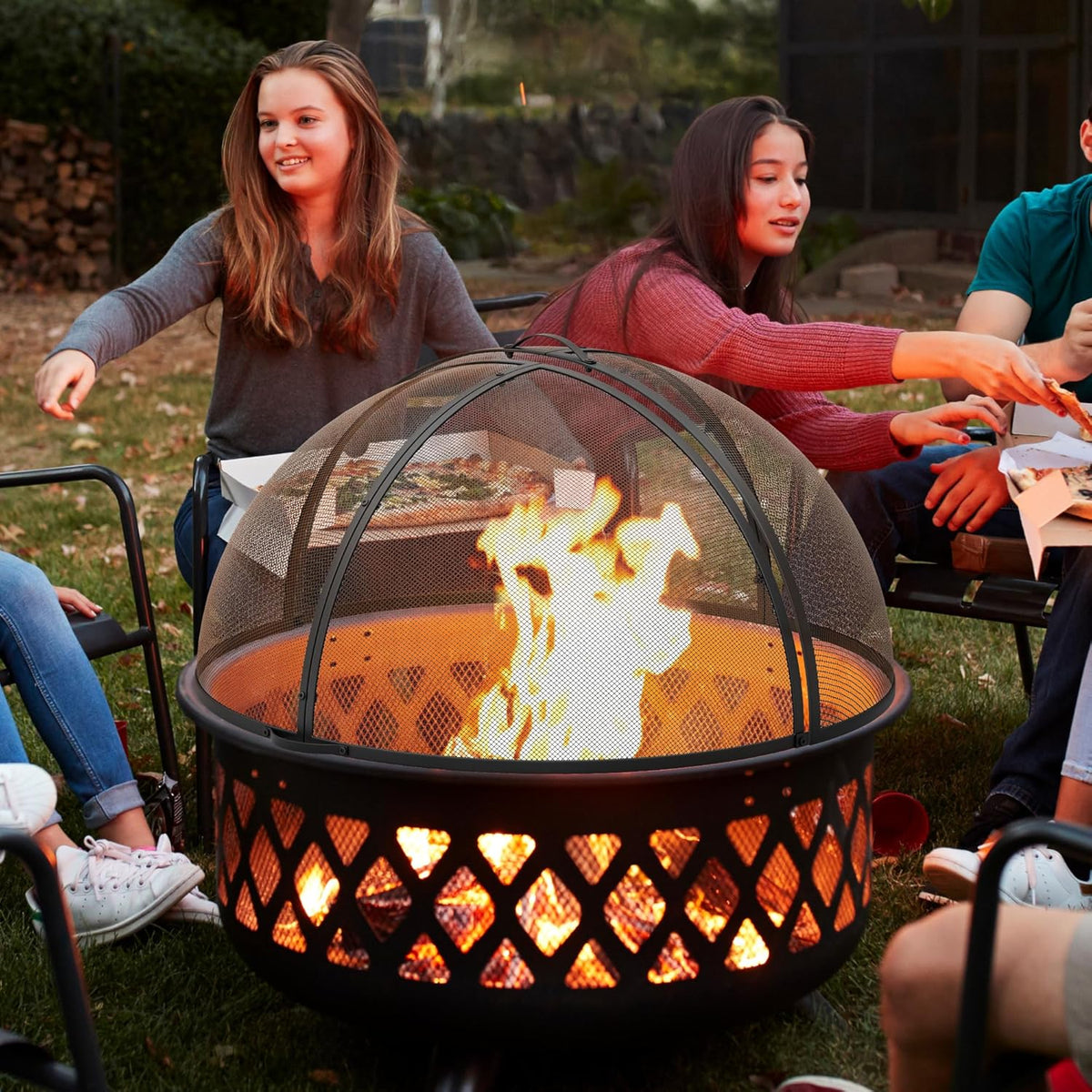 Heavy-Duty Fire Pit Spark Screen with Handle and Poker H264