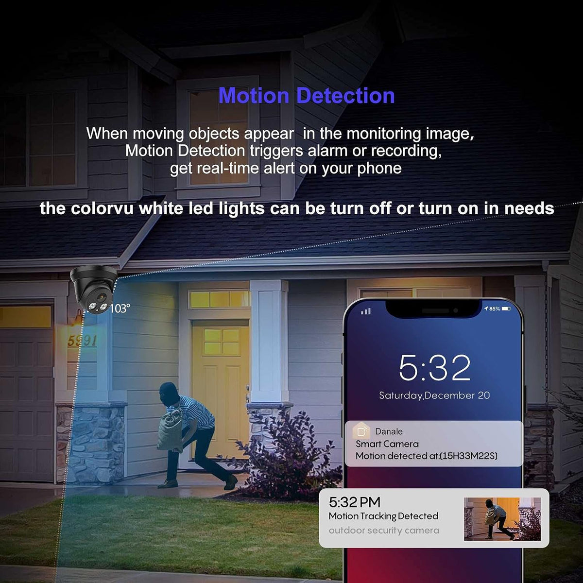 5MP Night Color Turret PoE Security IP Camera with Mic B854