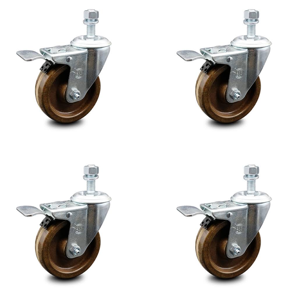 4 inch High Temp Phenolic Swivel Caster Set with Total Lock Brake M131451