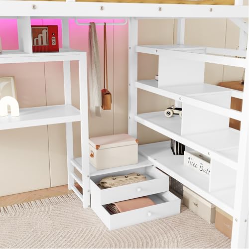 Black Full Size Metal Loft Bed with Desk and Wardrobe D564