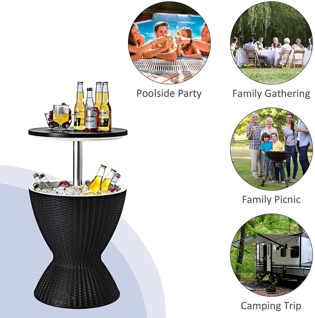 Black Rattan Style Cool Bar Table with 8 Gallon Cooler T5577