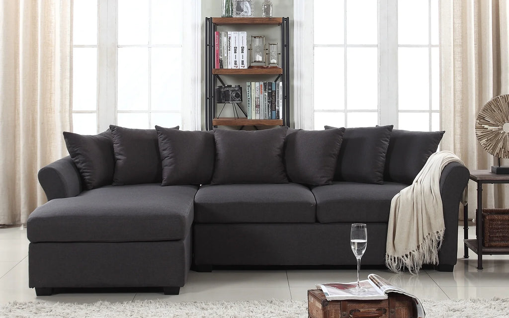 Dark Grey Linen L-Shape Sectional Sofa with Chaise Lounge G962