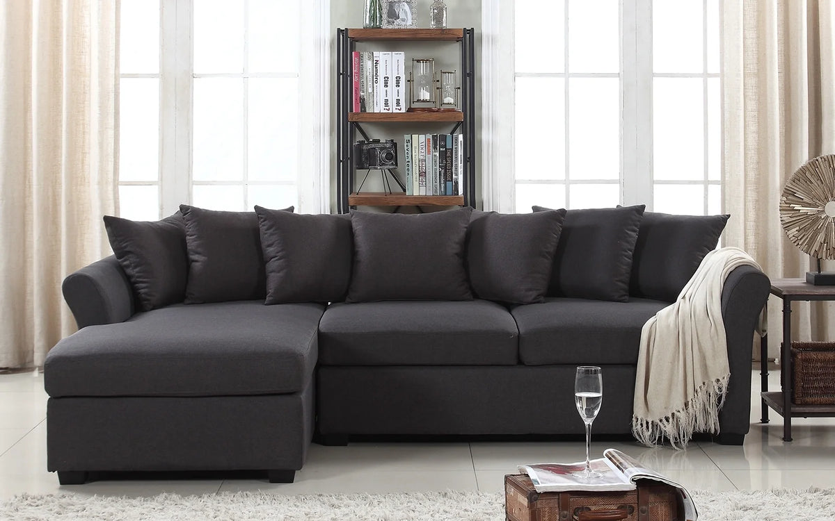 Dark Grey Linen L-Shape Sectional Sofa with Chaise Lounge G962