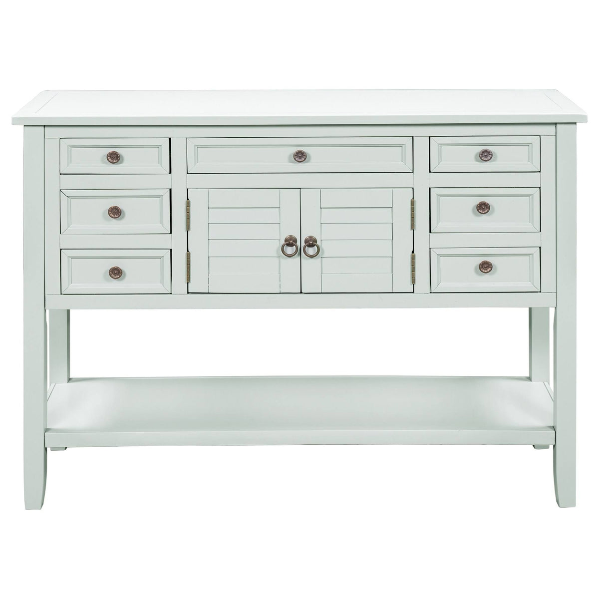 Light Blue Pine Console Table with 7 Drawers and 1 Cabinet and 1 Shelf J287019