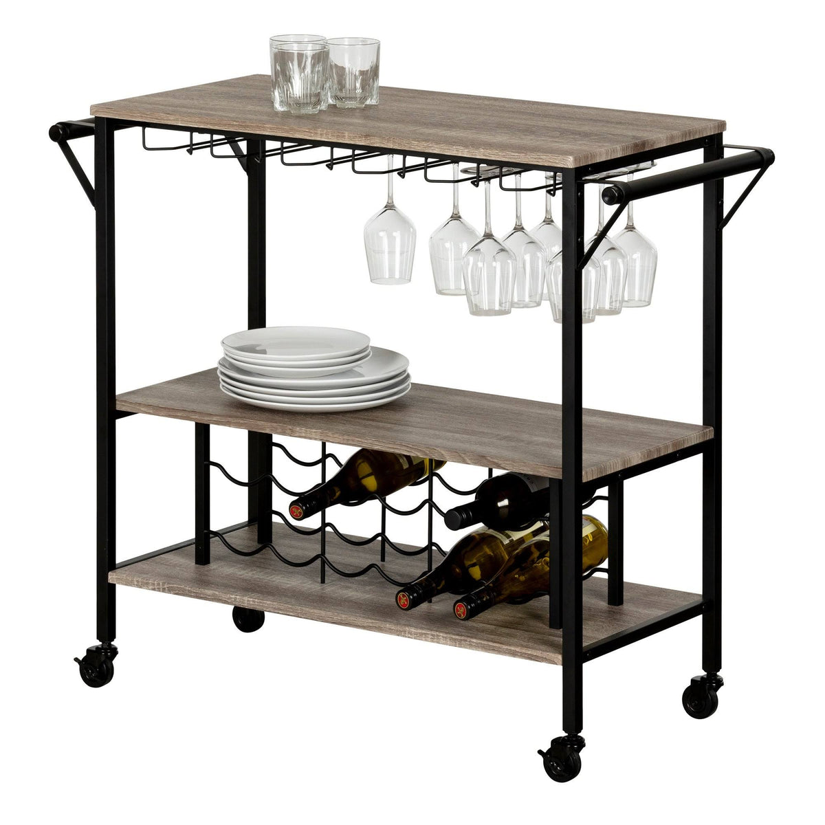 White Oak Bar Cart with Wine Rack O34231