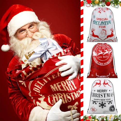 8 Pcs Christmas Drawstring Gift Bags M664651