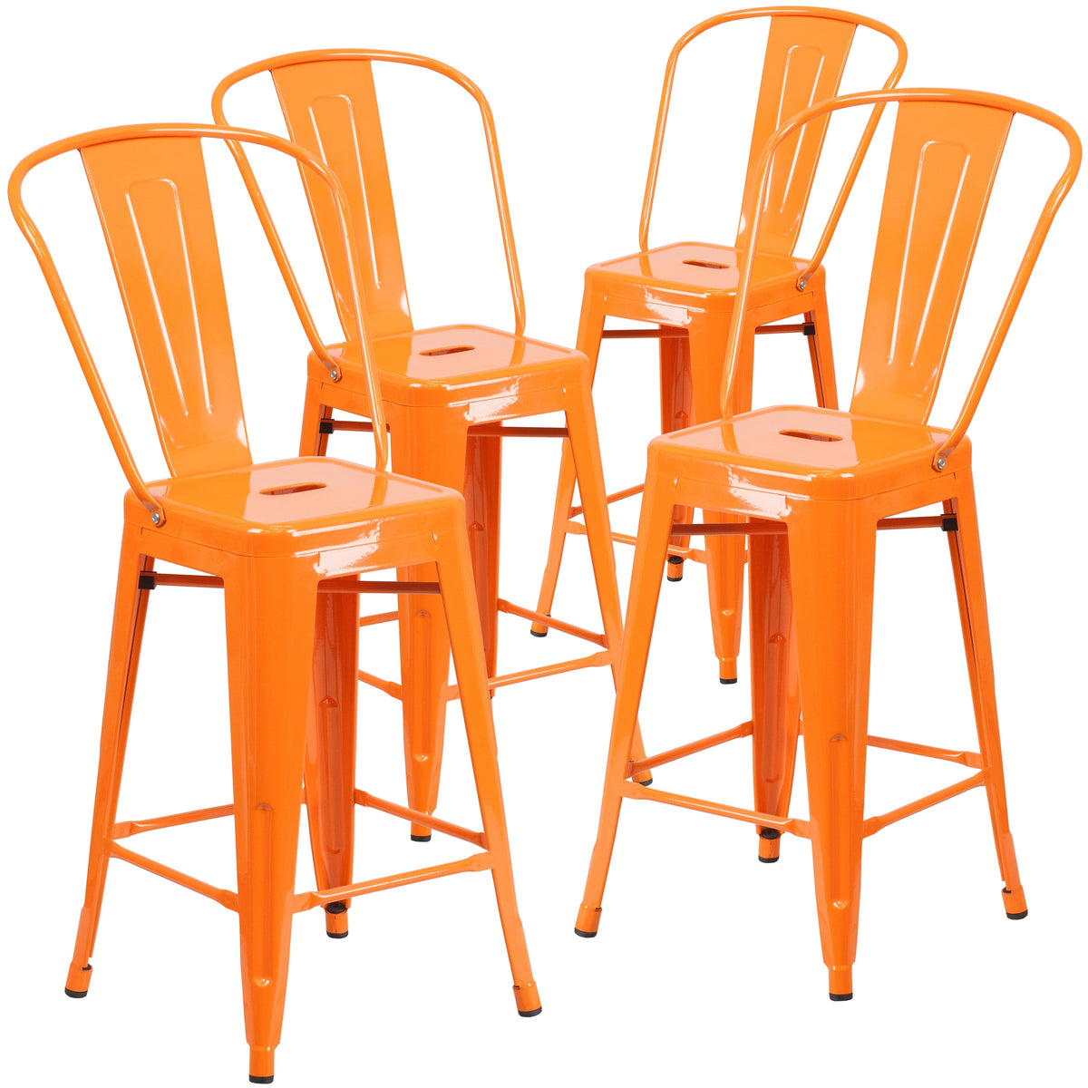 4 Pack 24" High Metal Counter Height Stool with Back Copper Q757232