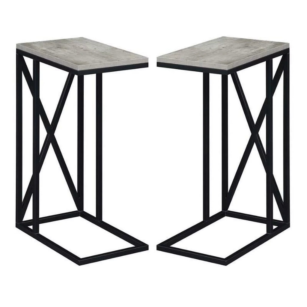 Gray Wood X Metal Frame C End Table Set of 2 P8628