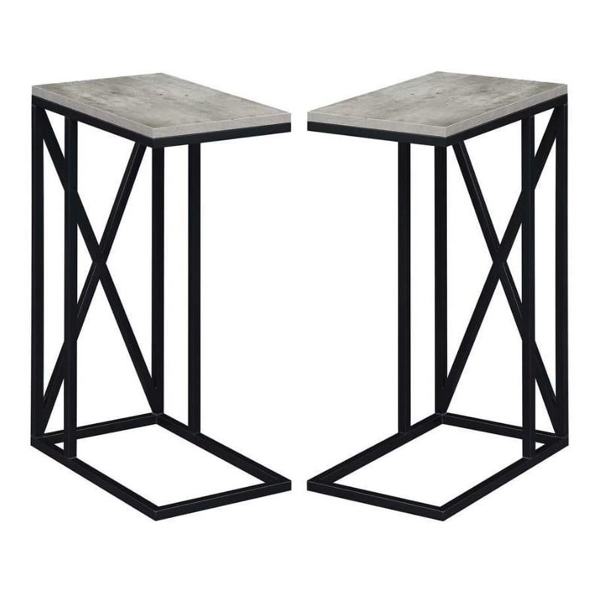 Gray Wood X Metal Frame C End Table Set of 2 P8628