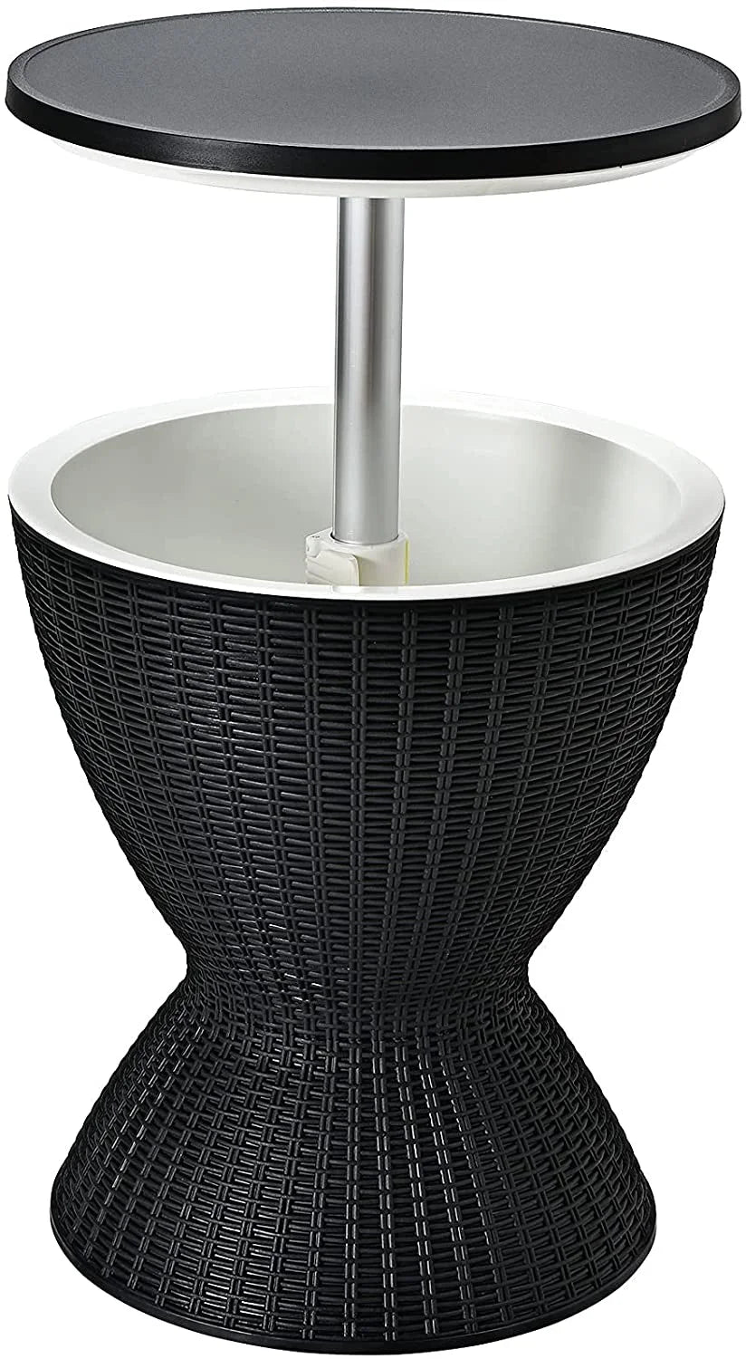 Black Rattan Style Cool Bar Table with 8 Gallon Cooler T5577