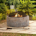 26 in. Stone Wood Burning Fire Pit with Steel Mesh Spark Screen and Fire Poker J94365