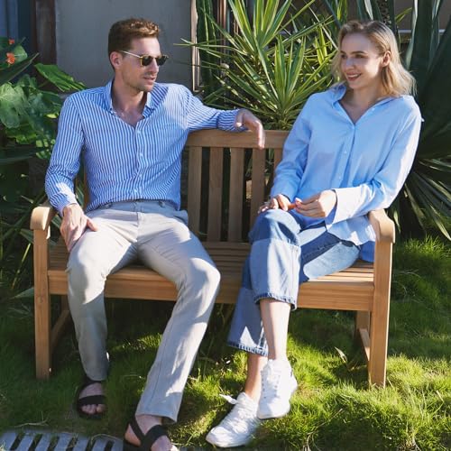 A-Grade Natural Teak Outdoor Bench with Curved Backrest and Arch Armrest K79942