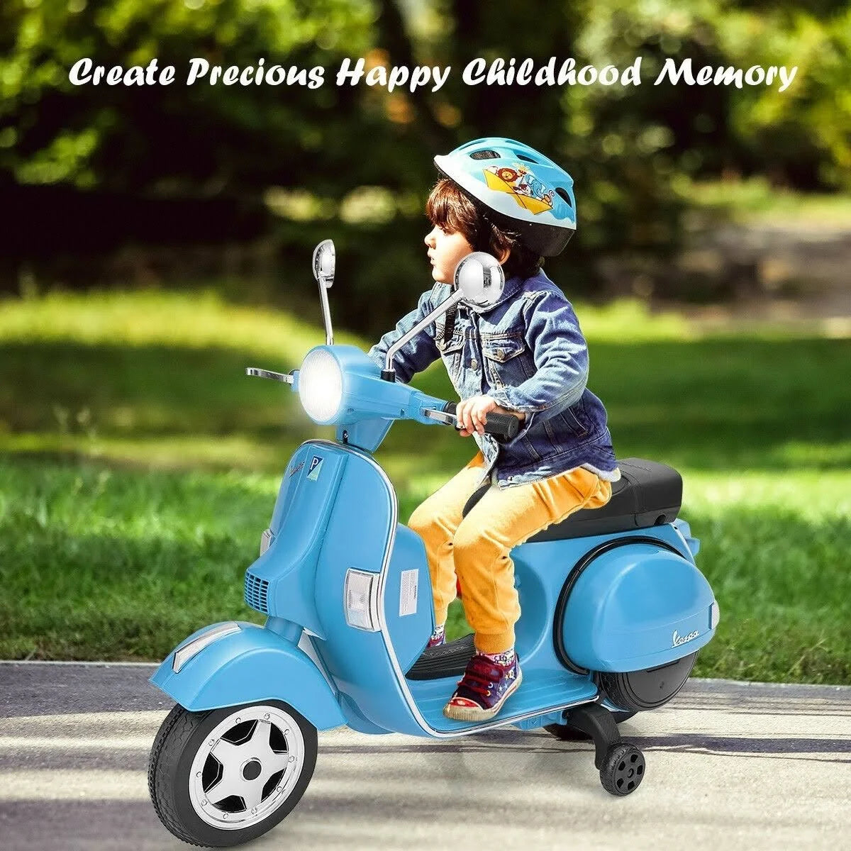 Blue 6V Kids Ride on Vespa Scooter Motorcycle with Headlight Q590
