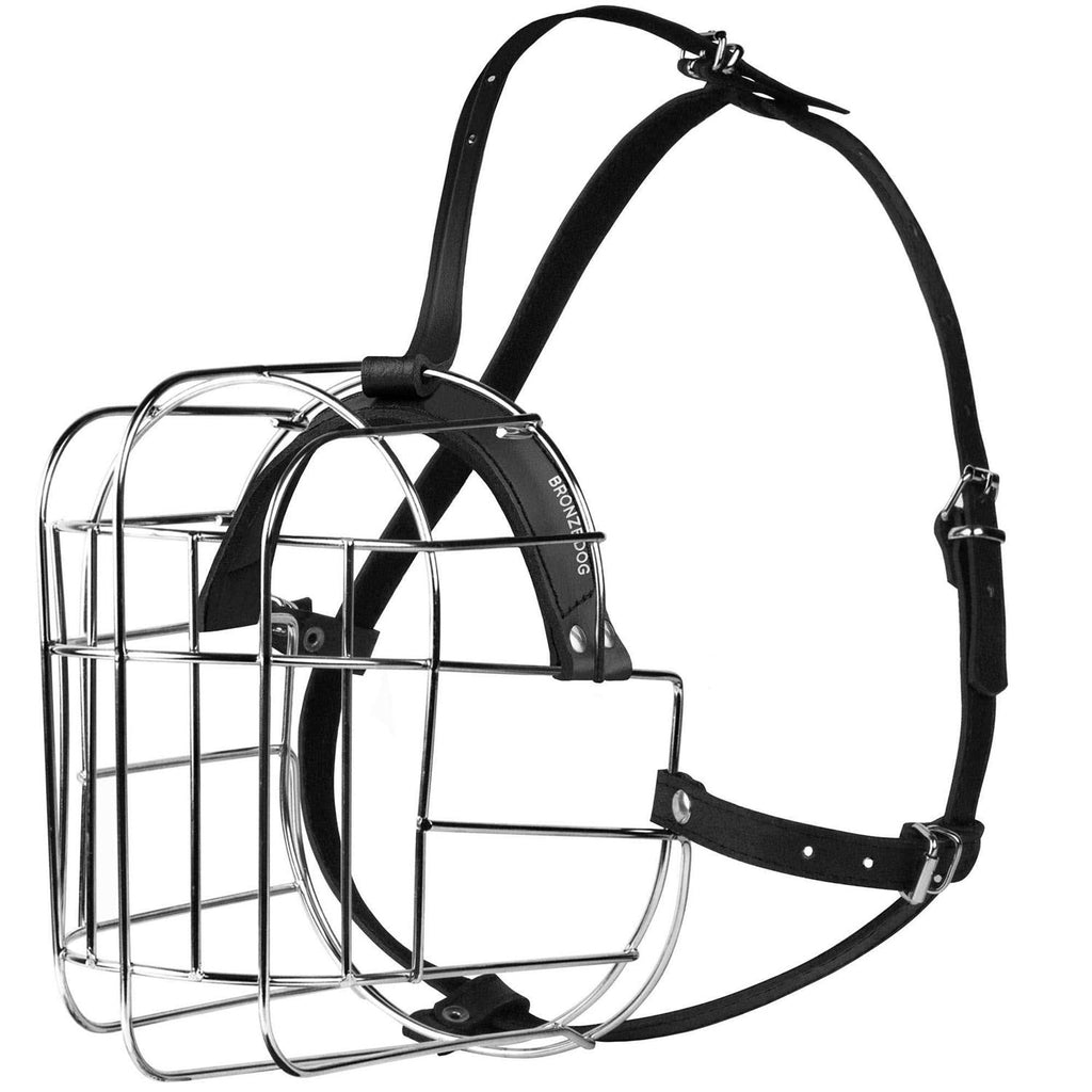 Metal Dog Muzzle Wire Basket with Leather Straps S6421