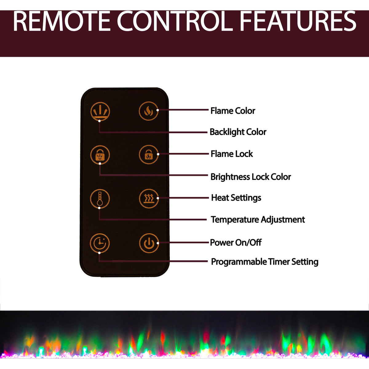 Recessed Wall Mounted Electric Fireplace with Crystal and LED Color Changing Display, Black M48664