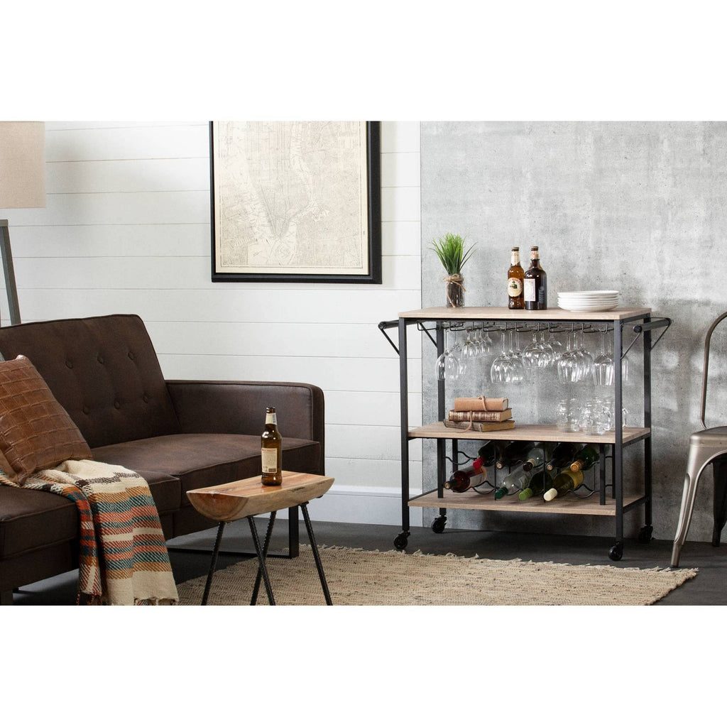 White Oak Bar Cart with Wine Rack O34231