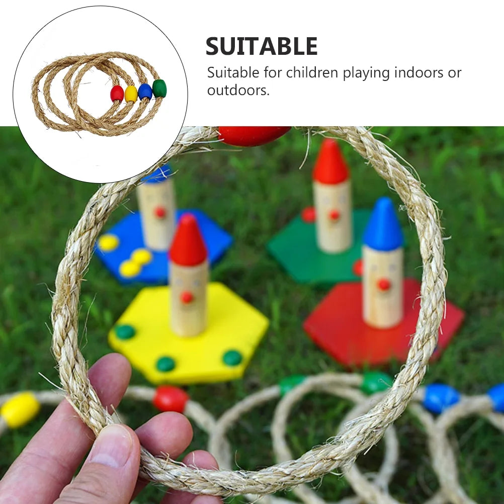 Natural Rope Ring Toss Game Toy 8 PCS R960