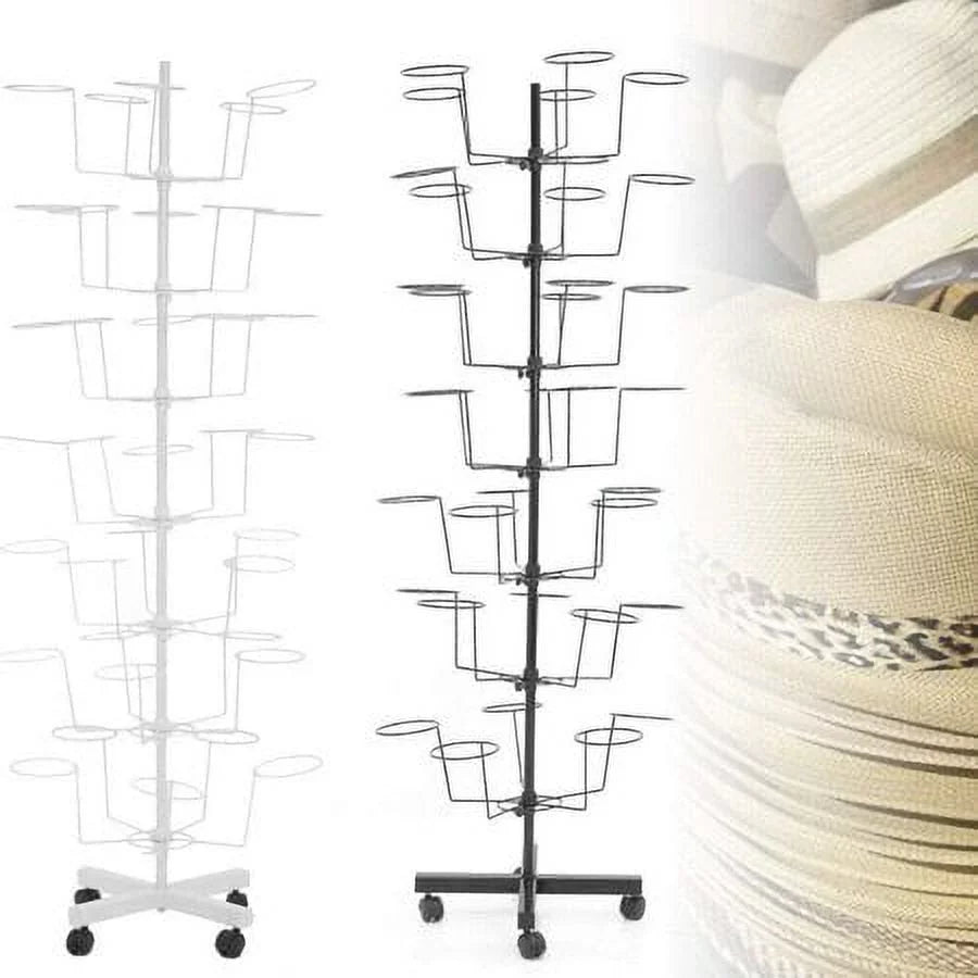 7 Tier Rotating Hat Rack Stand with 35 Hooks White B29730
