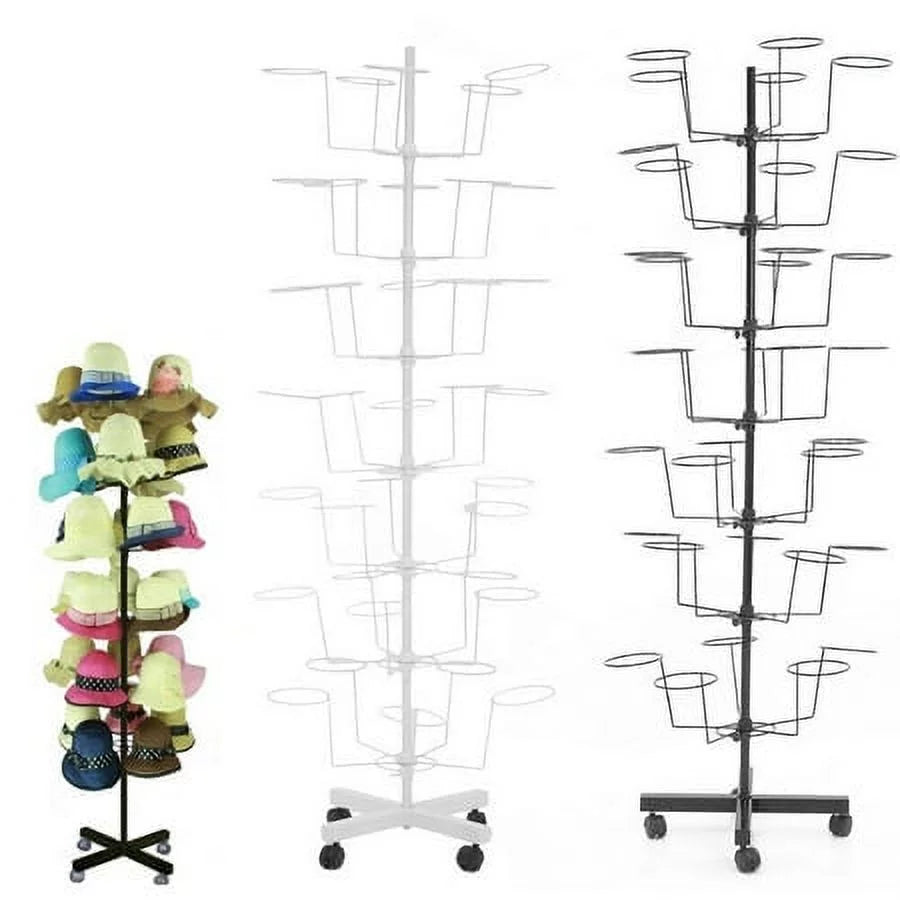 7 Tier Rotating Hat Rack Stand with 35 Hooks White B29730