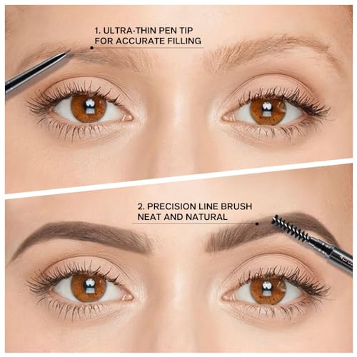 4 Fork Tip Eyebrow Pen with Dual-ended Eyebrow Brush, Waterproof, Gray Brown J651