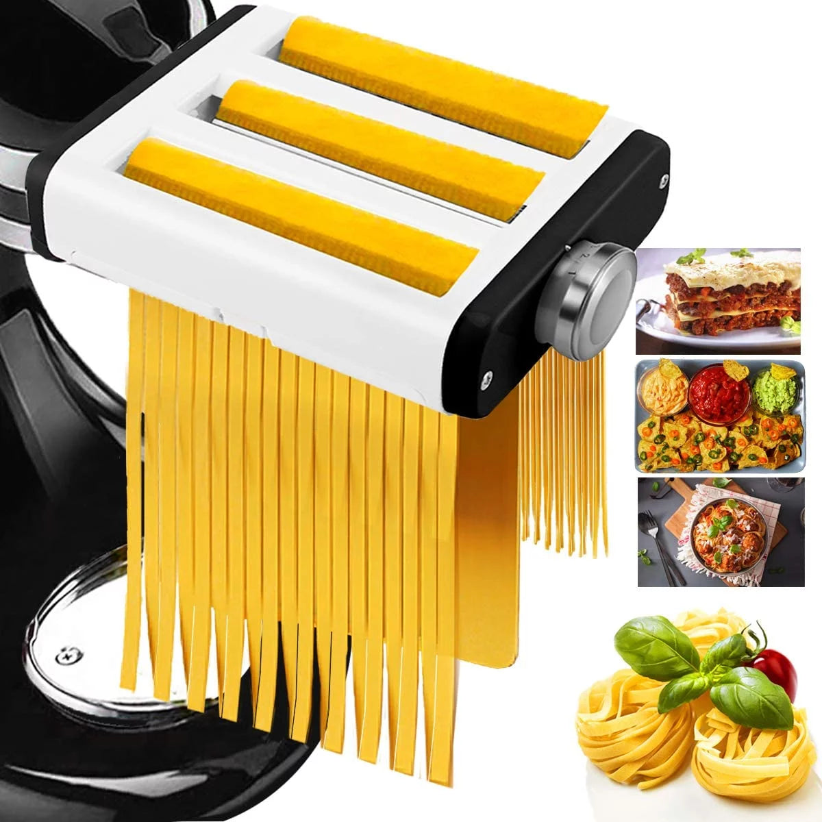 3 In 1 Pasta Maker Attachment for Kitchenaid Mixer with Pasta Dough Roller, Spaghetti Cutter, Fettuccine Cutter and Cleaning Brush O44867