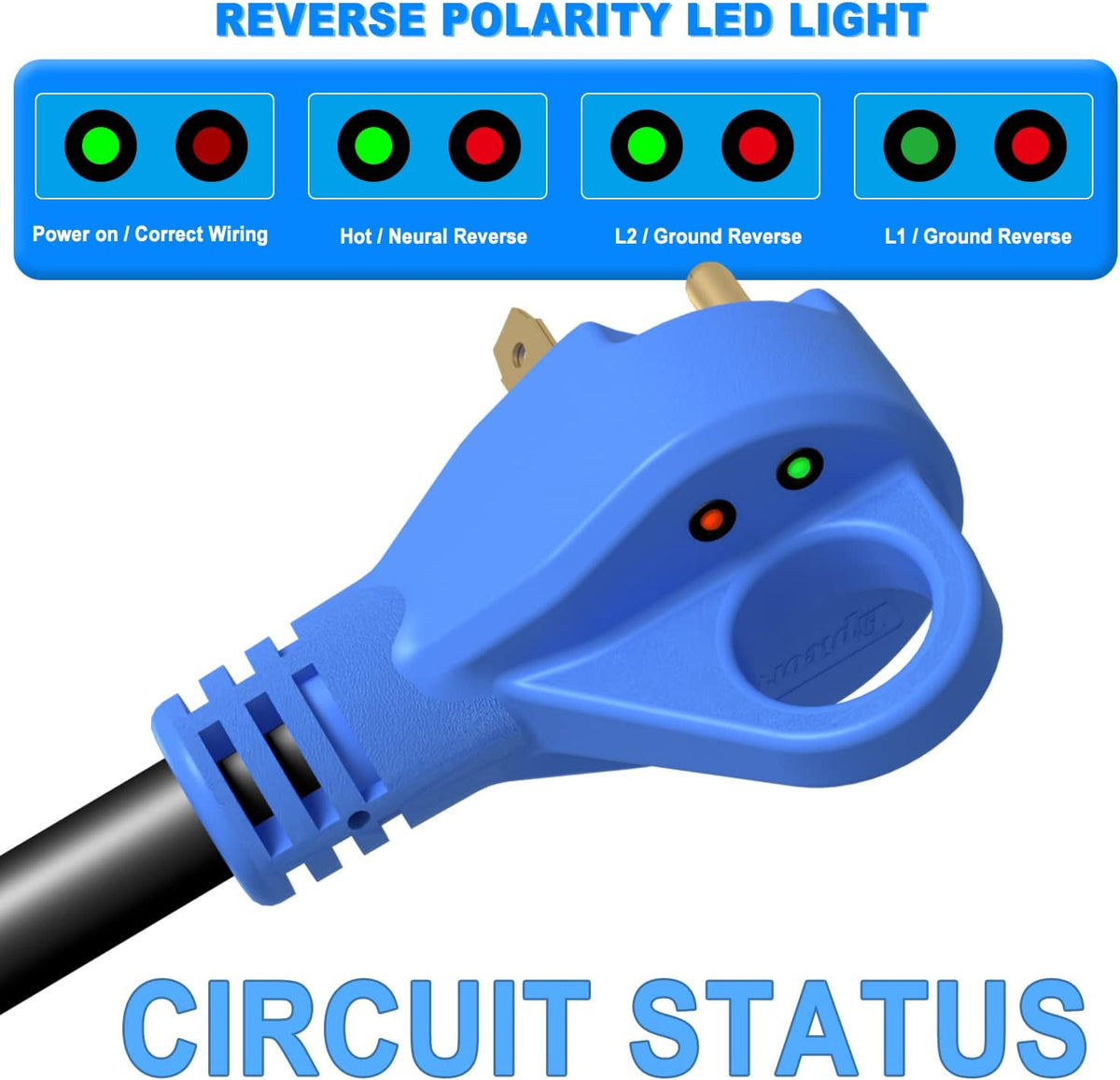 30 Amp 25 Feet RV Extension Cord with Polarity LED Light, Grip Handle, Twist Locking, STW 10AWG 3 Wire, NEMA TT-30P to L5-30R, Pack of 2 M28572