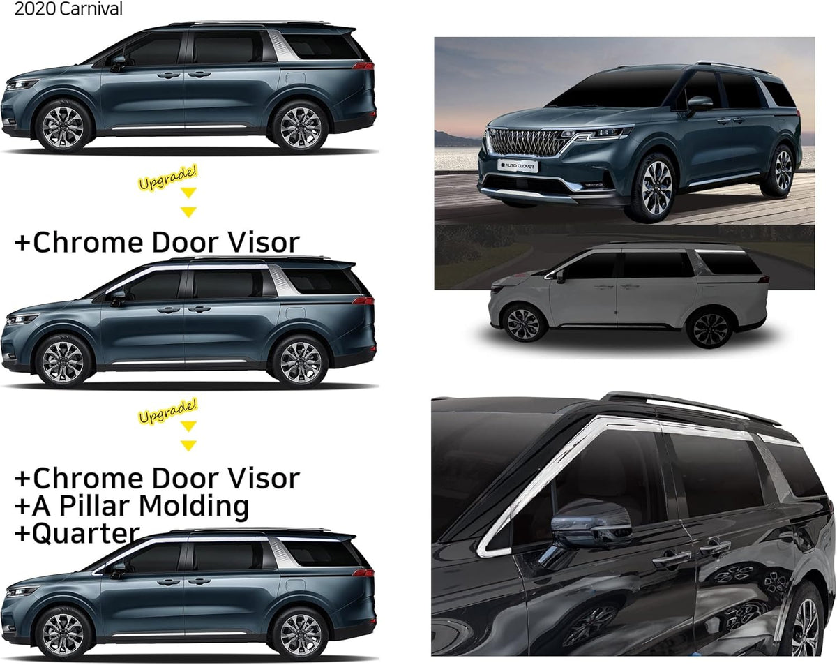 A-Pillar Post Trim and Quarter Trim for Kia Carnival 2022 (4PCs) Chrome Finish Tape-On Style O979