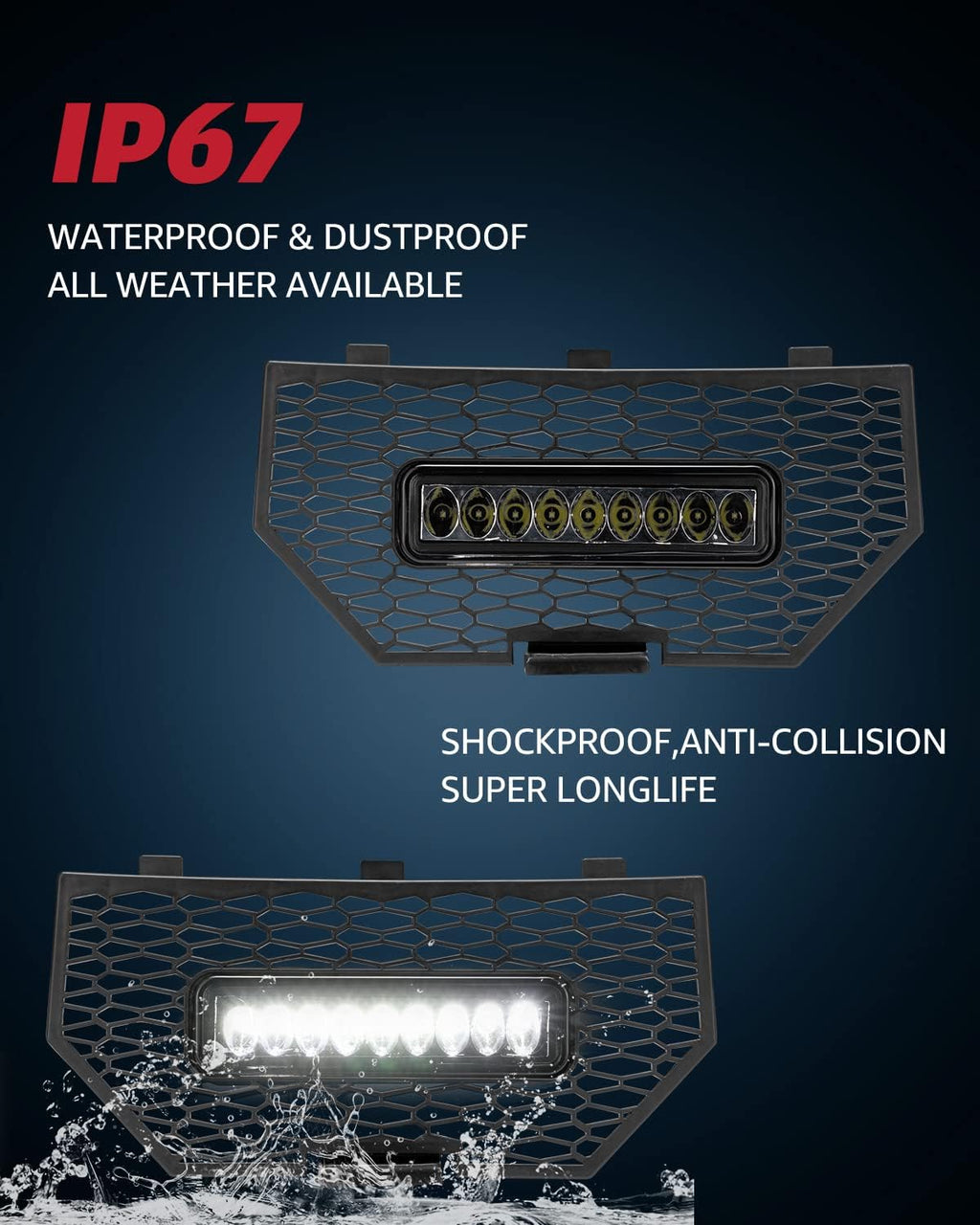 Black Front Mesh Grill with LED Light Bar, Pack of 2 V848415