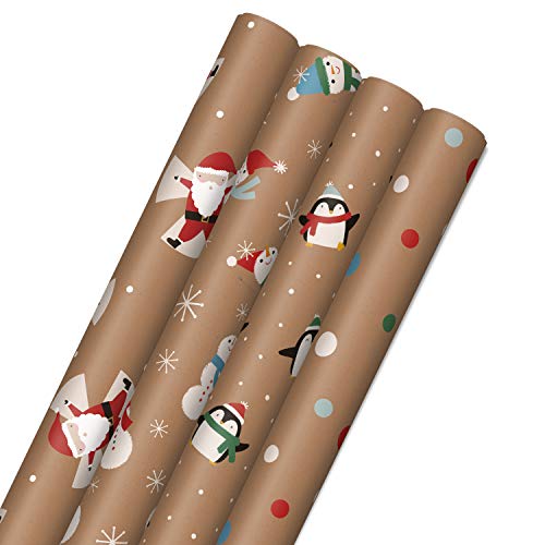 Christmas Wrapping Paper Bundle, Kraft, Pack of 4, 88 sq. ft. ttl X3233