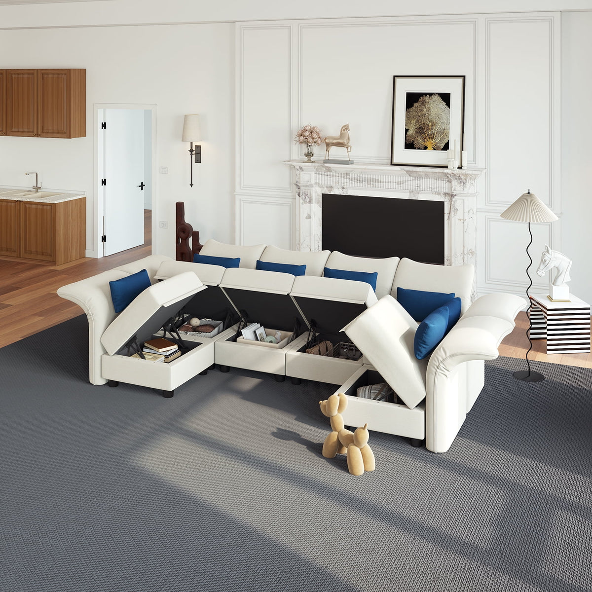 6-Seater Velvet U Shaped Modular Sectional Sofa with Storage Chaise W8694