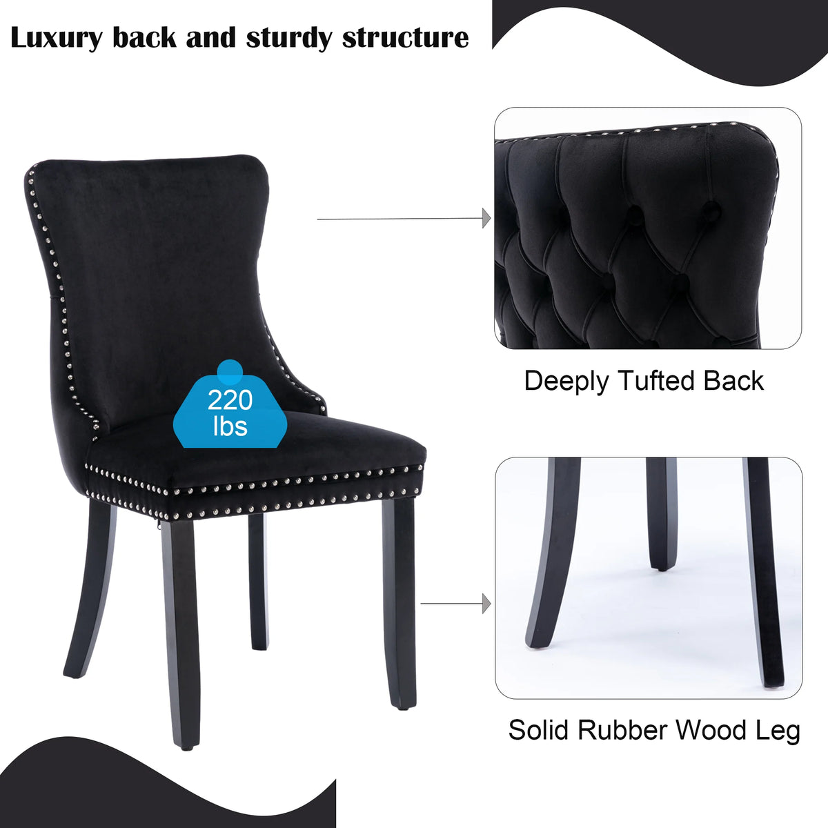 Button Tufted Upholstered Dining Chairs with Nailhead, Solid Wood Legs (Set of 2) T139507