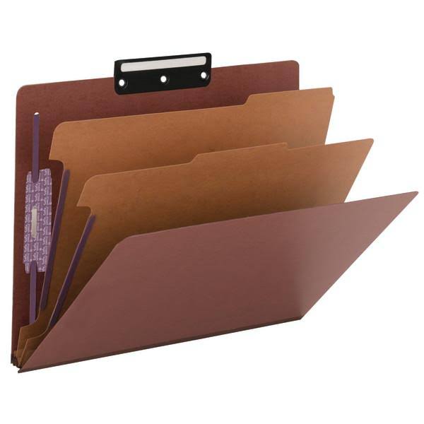 Red Letter Size Pressboard File Folder with Fasteners, 2 Dividers, 10 per Box X296707
