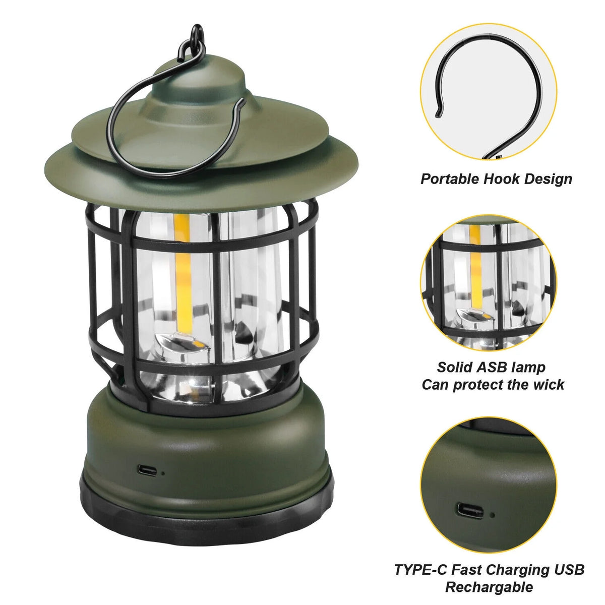 USB Rechargeable LED Camping Lantern Flashlight Lamp L113362