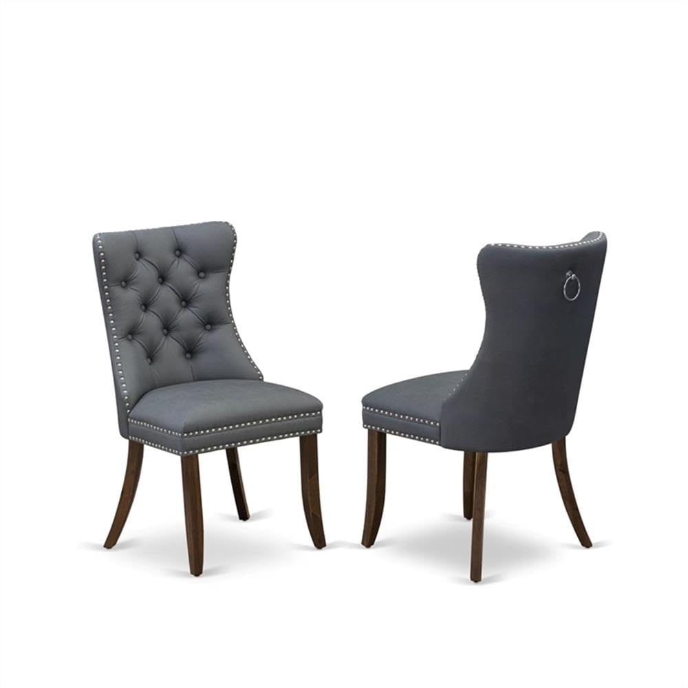 9-Piece Acacia Wood Dining Set with Gray Faux Leather Chairs X226983