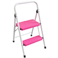 2 Step Stool Folding Anti-Slip Lightweight Steel 330LBS Pink G63914