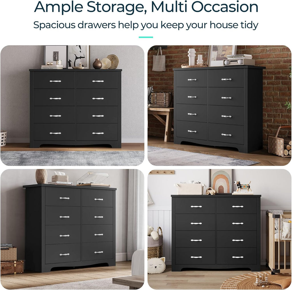 Black 8 Drawer Wood Dresser T44403
