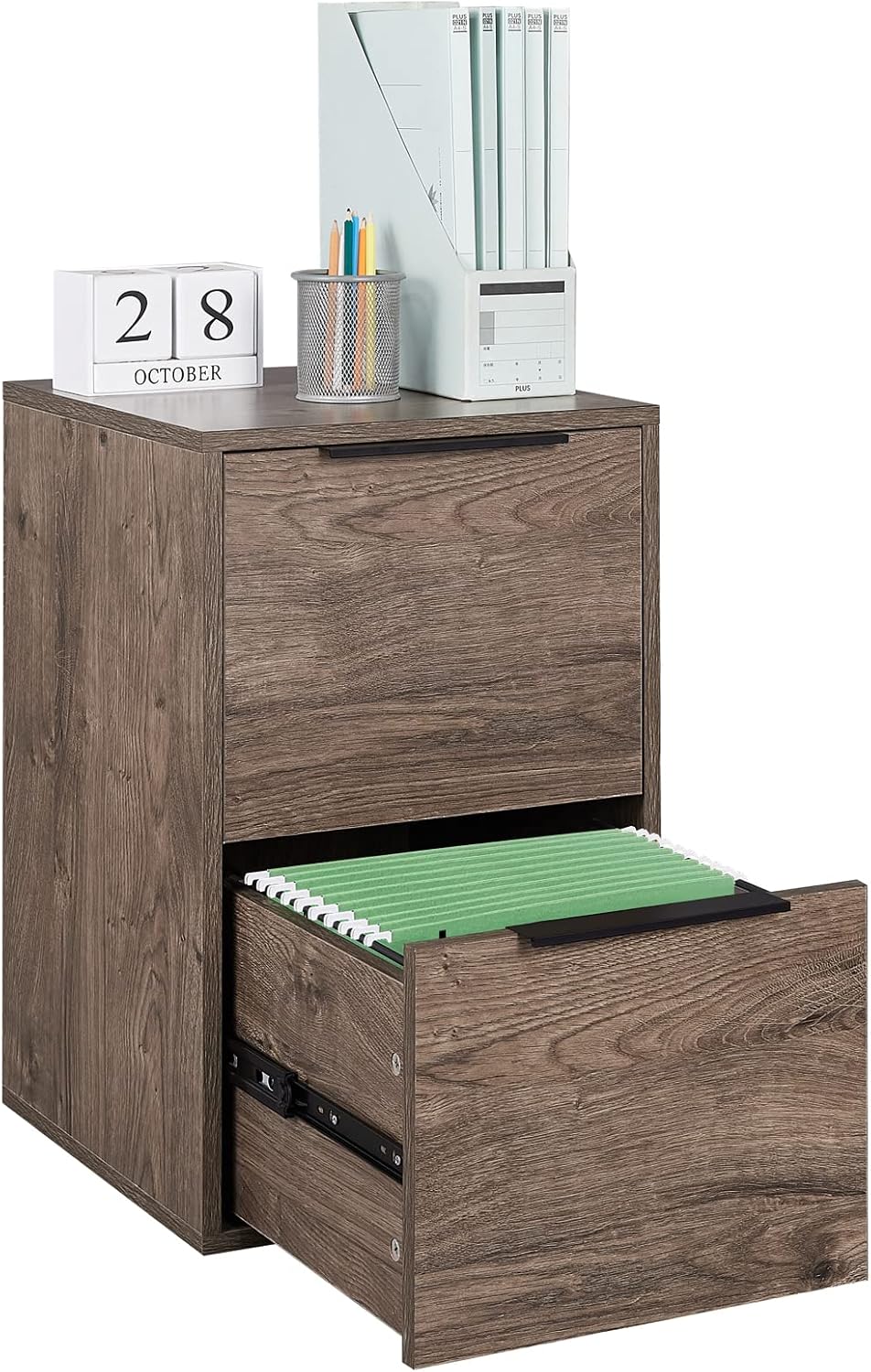 Wooden Lateral File Cabinet with Drawer and Open Storage Shelves L977