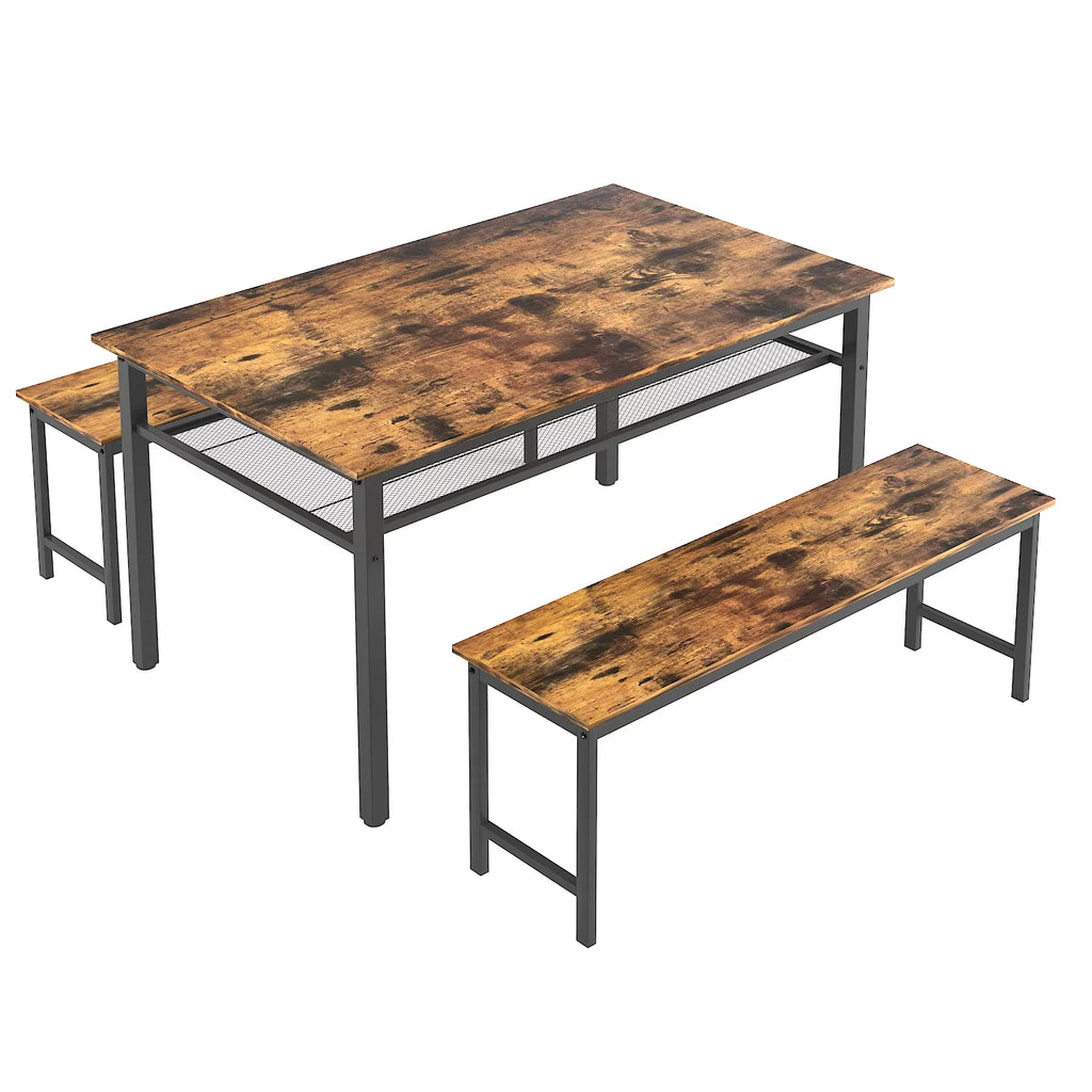 3 Piece Dining Table Set with 2 Benches F603297