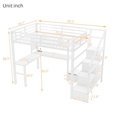 Black Full Size Metal Loft Bed with Desk and Wardrobe D564