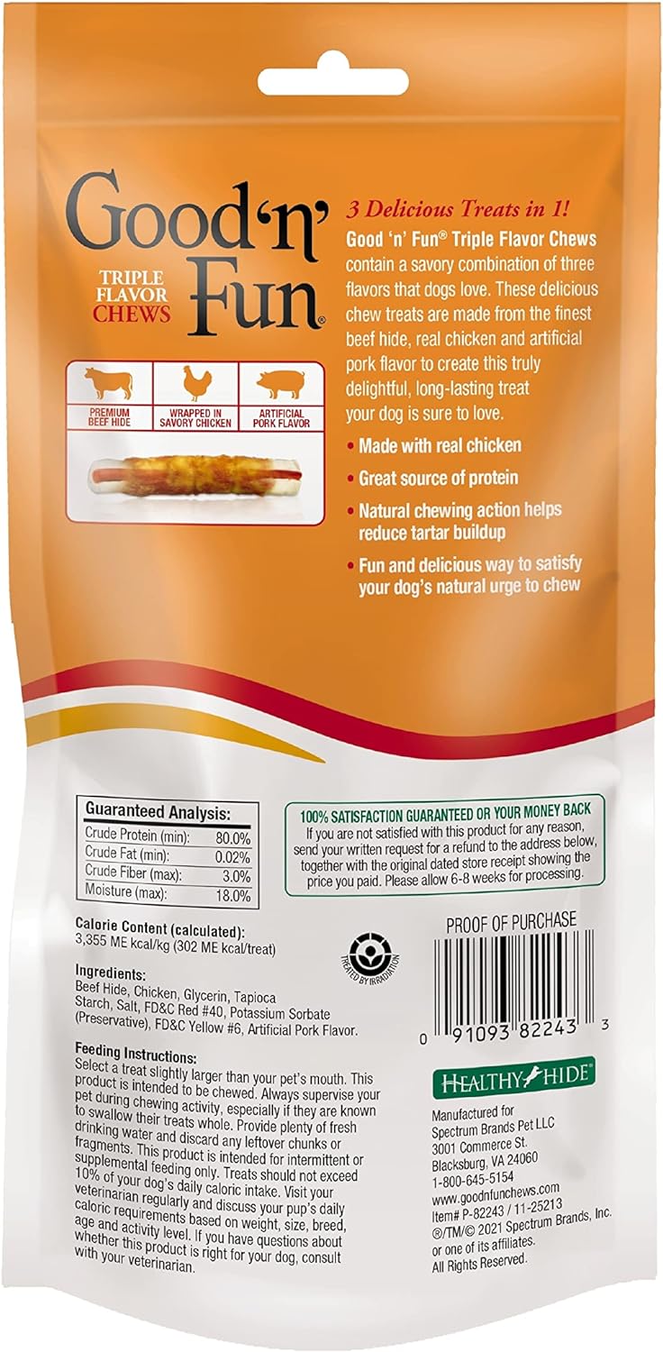 7" Triple Flavor Chews Dog Snack, 2 count, 5.7 oz E827650