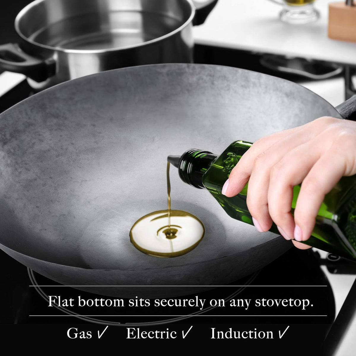 Flat Bottom Carbon Steel Wok Pan 14 Pack of 2 J86371