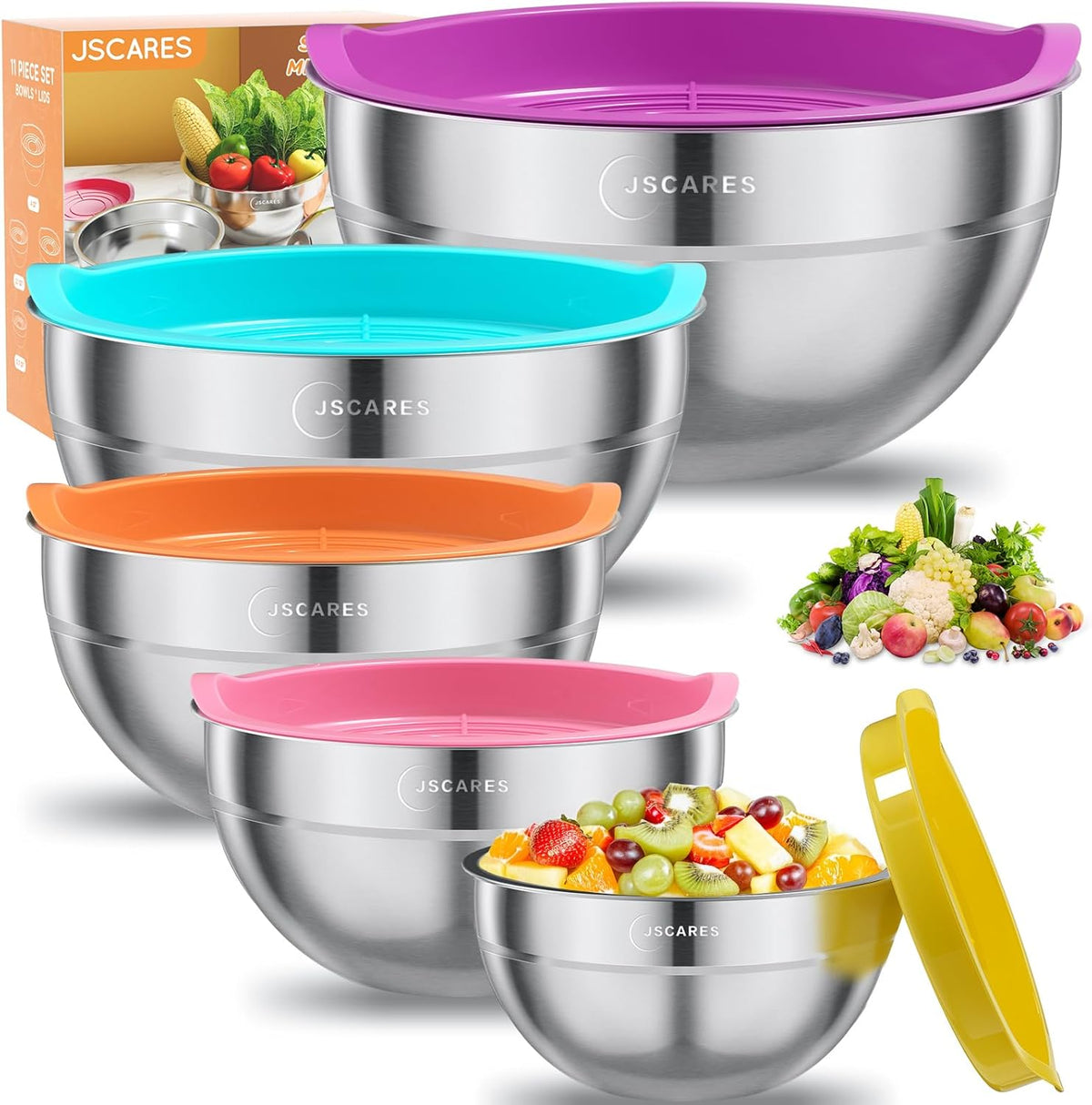 5 Piece Stainless Steel Mixing Bowls with Lids Set T485