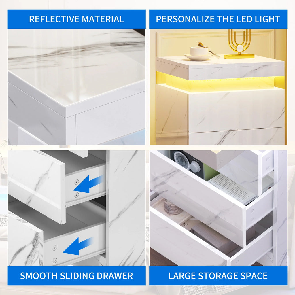 Set of 2 LED Nightstand with 3 Drawers Y8111