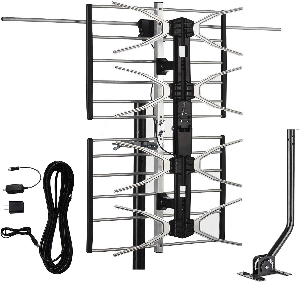 HDTV Digital Outdoor Antenna Amplified 150 Miles Long Range UHF/VHF with 40 Feet RG6 Coaxial Cable M538193